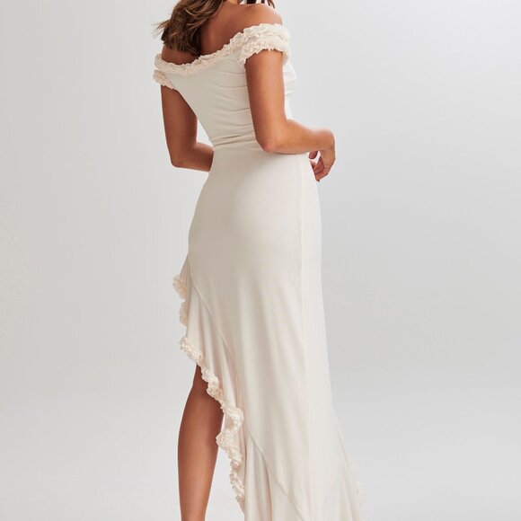 Meshki Arielle Off Shoulder Ruffle Midi Dress - Ivory Size S Small - Picture 4 of 8